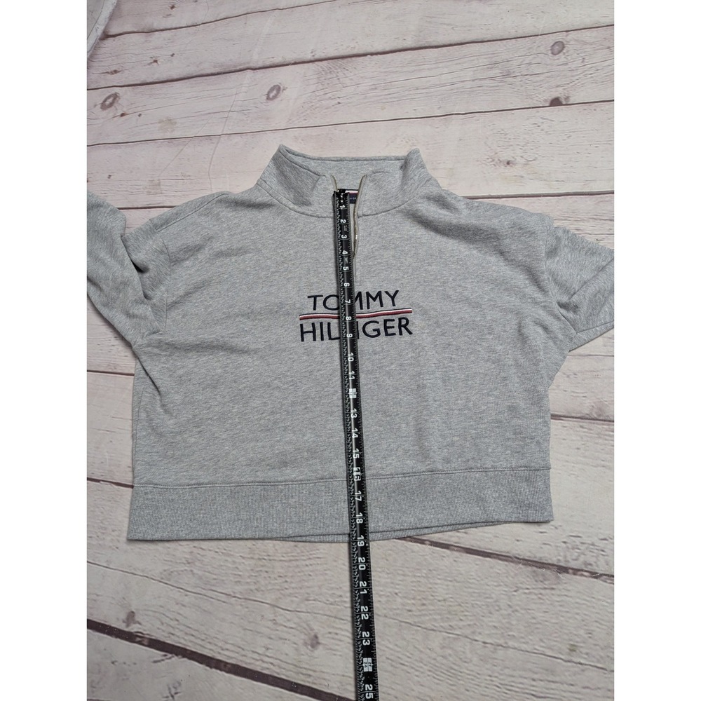 Tommy Hilfiger Crop Quarter Zip Sweatshirt Gray Logo Pullover Women's XL NWOT - Picture 7 of 8
